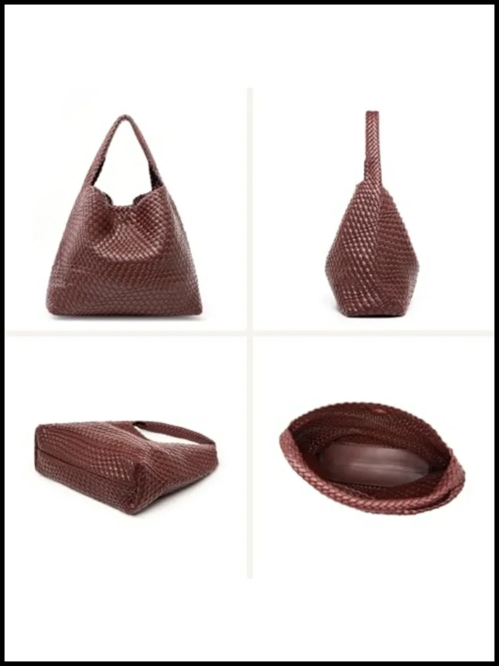 Woven Leather Hobo Tote Bag with Clutch, PU Leather Shoulder Handbag